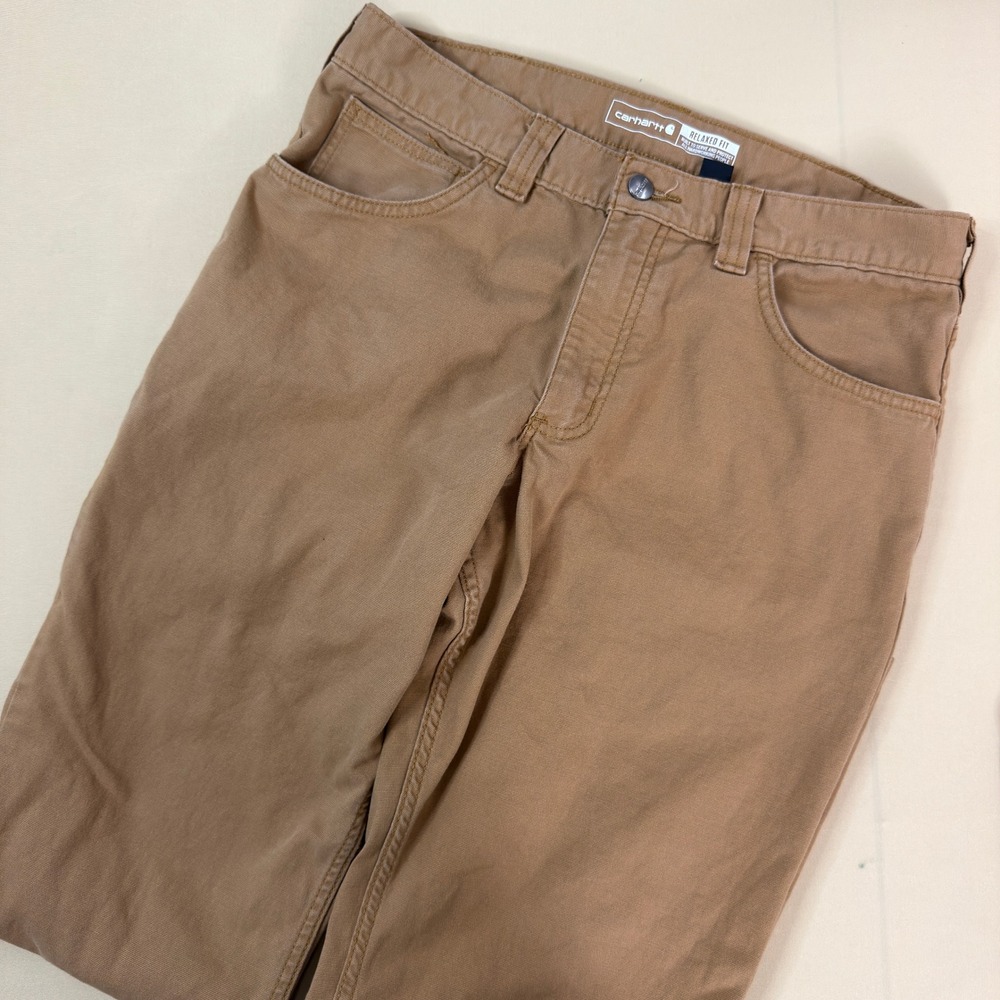 Carhartt Work Pants Mens 33x30 Brown Rugged Flex Relaxed Fit Canvas Workwear